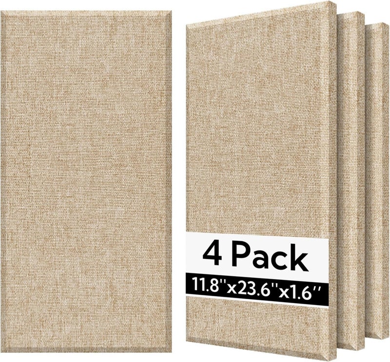 Olanglab Fiberglass Acoustic Wall Panels 4 Pack, 11.8'' x 23.6'' Sound Panels, Fabric Wrapped Sound Proof Panels for Walls (Khaki) - Image 1